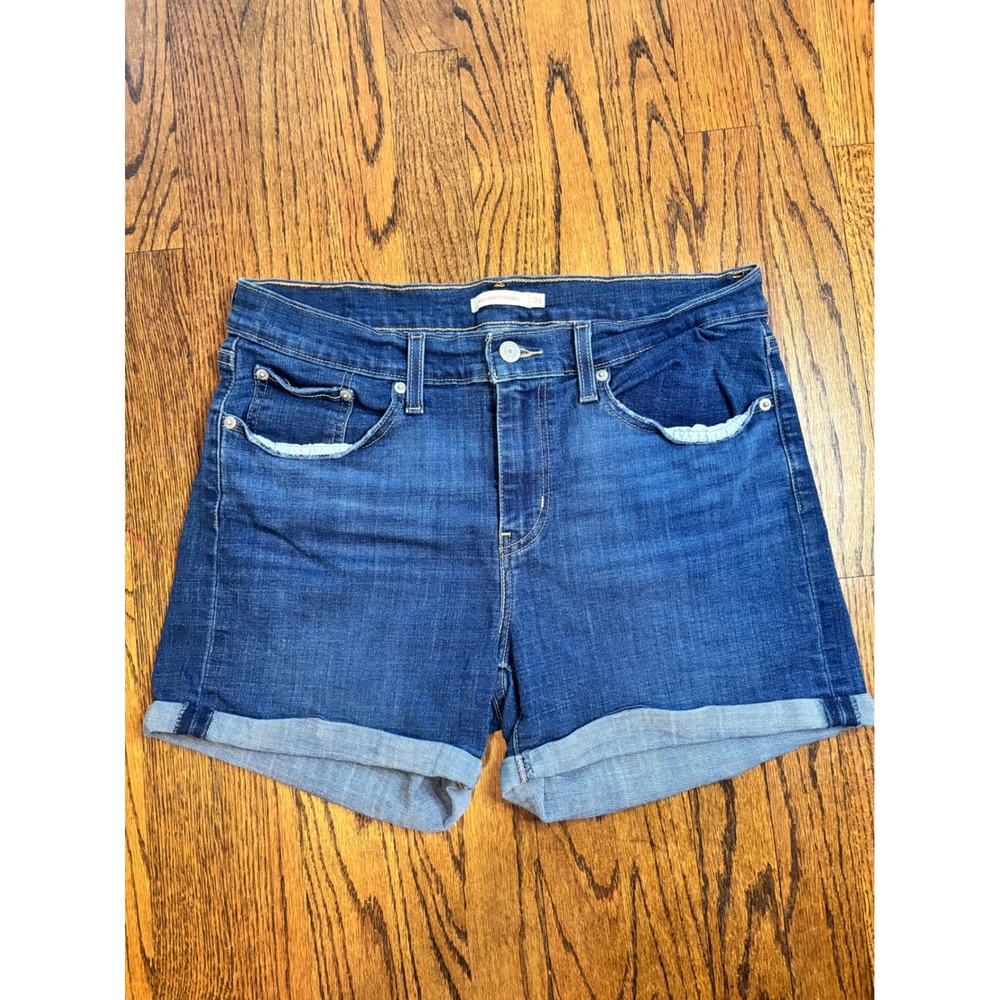 Levi's Mid Length Cuffed Denim Shorts Blue Womens Size 31